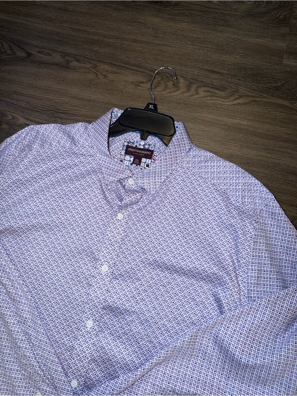 Johnston & Murphy Mens 2XL XXL Purple Geometric Long Sleeve Dress Shirt